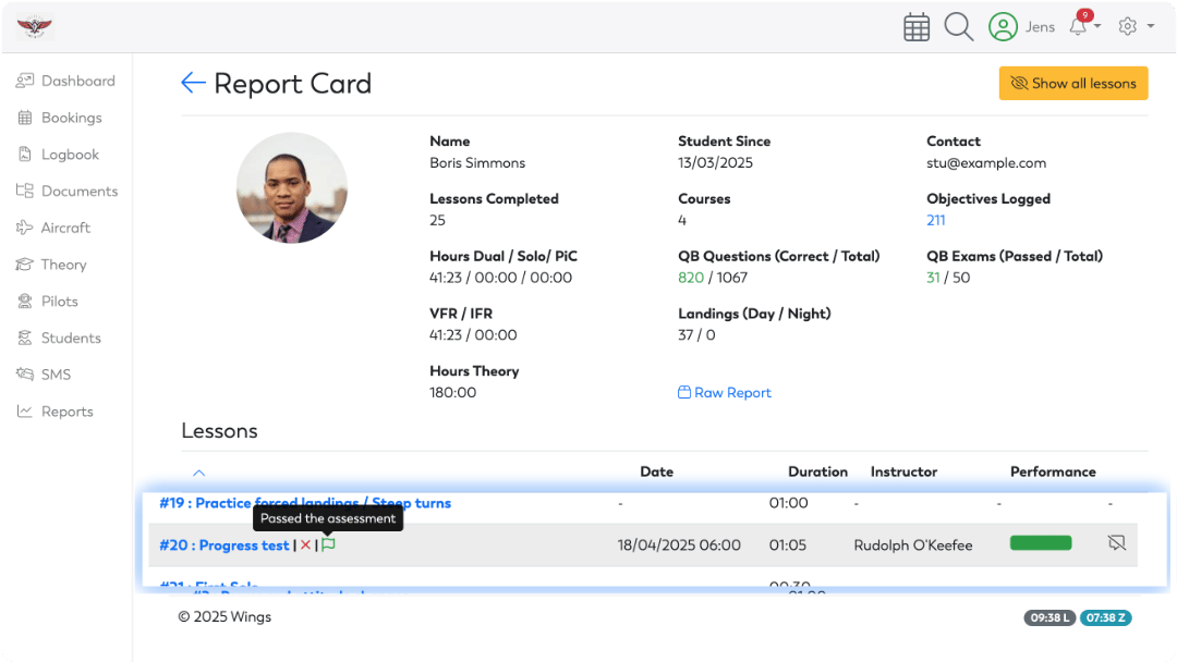 OY Wings - Course Report Card
