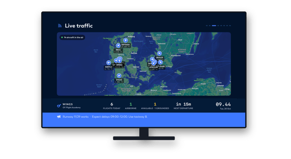 OY Wings on Apple TV: live traffic on the crew room board